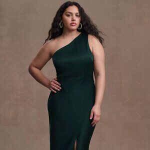 BHLDN Dylan One-Shoulder Satin Side-Slit Gown